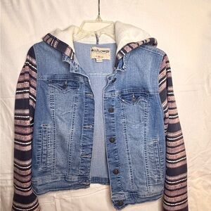 Wallflower Denim Jacket with Striped Sleeves